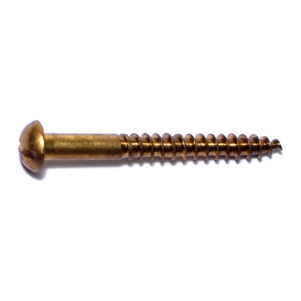 Midwest Fastener Wood Screw, #12, 2 in, Plain Brass Round Head Slotted Drive, 12 PK 61032